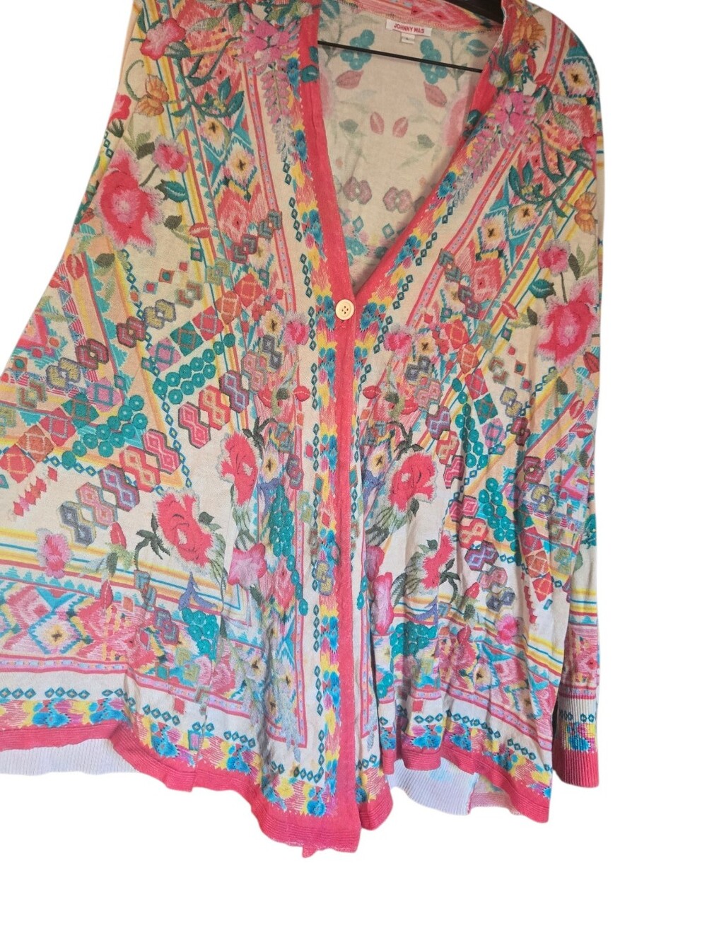 Johnny Was, Floral Multicolor V-Neck Button Cardigan for Women - Picture 3 of 8